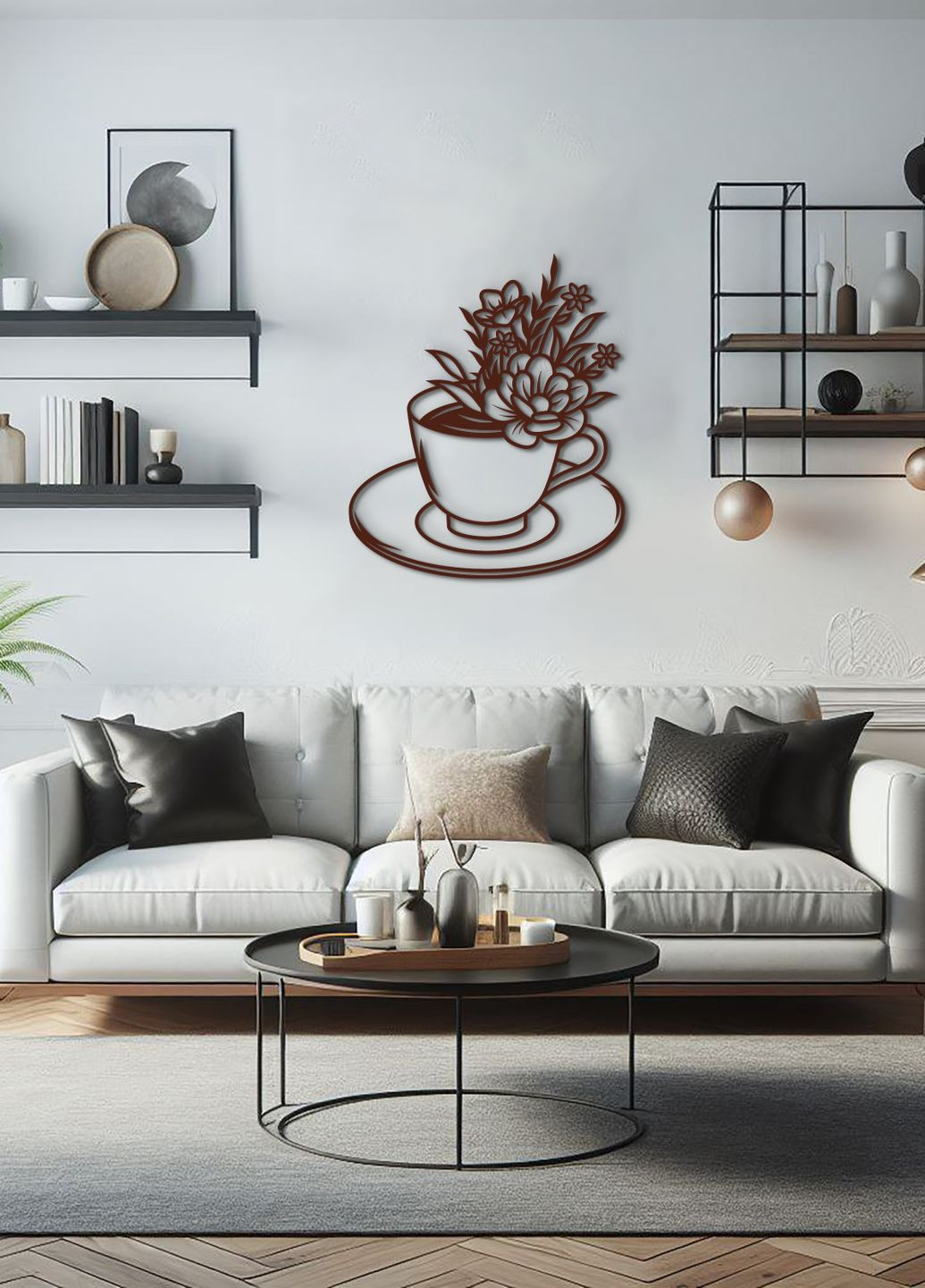 Современная картина на кухню, деревянный декор для дома "Цветочный кофе", декоративное панно 25х30 см Woodyard (292013821)