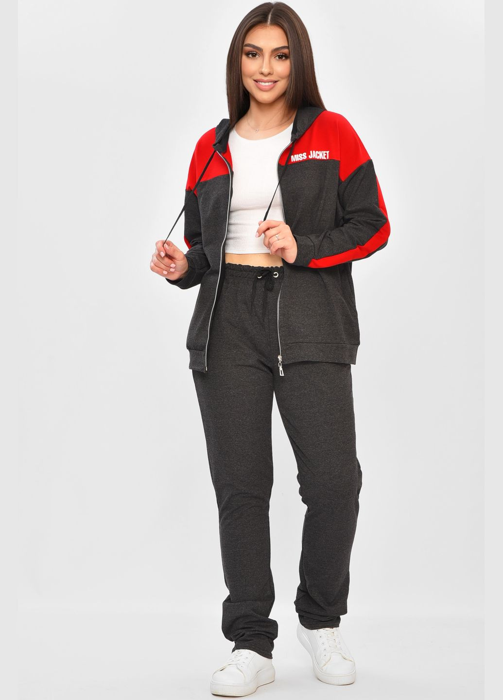 Спортивный костюм женский серо-красного цвета Let's Shop (337467628)