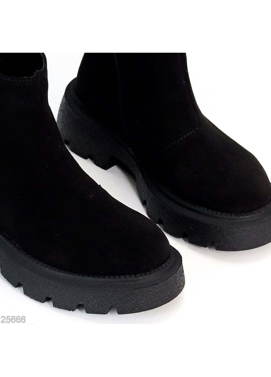 Жіночі зимові черевики з натуральної замші Rosta, чорні, з напівшерстю, на масивній підошві No Brand (365756108)