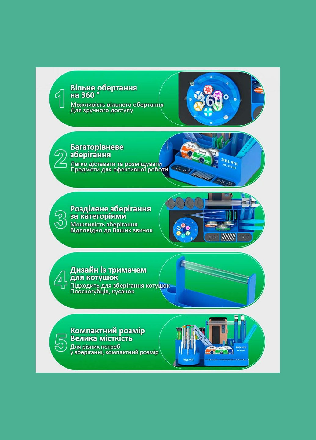 Органайзер для інструментів RL-001H багатофункціональний / пластиковий / Blue Relife (322567593)
