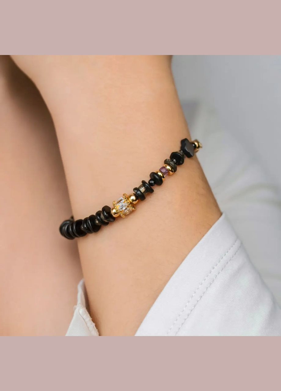 Браслет натуральний Пірит+Змійовик+Шпінель, фур-ра гіп-ний сплав колір золото d-6-3мм+- L-18-23см No Brand браслет (302810326)