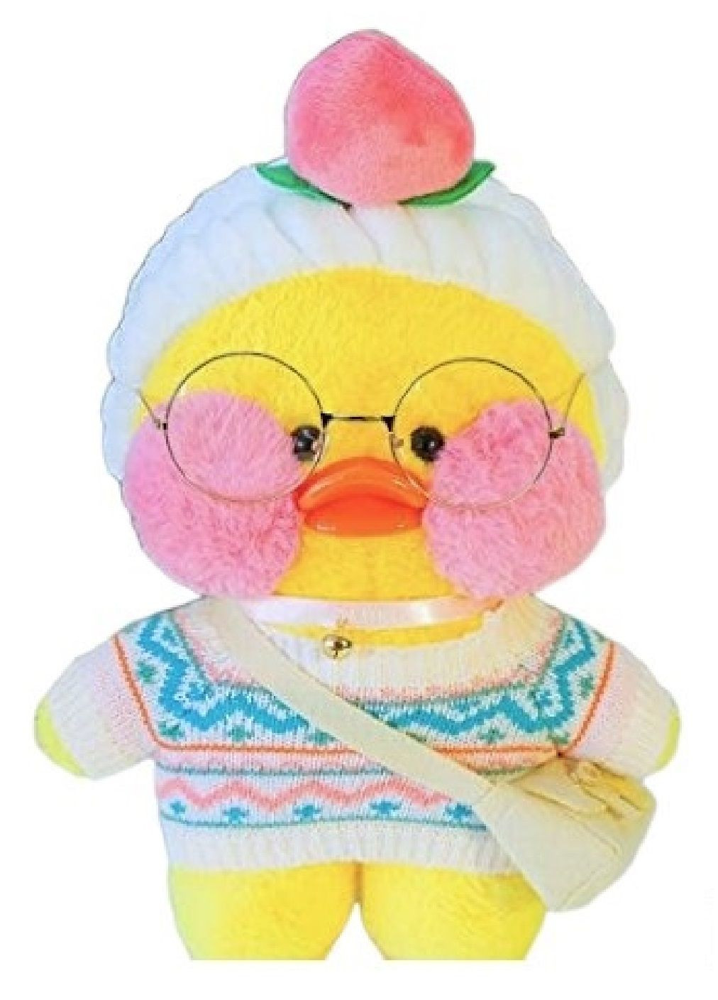 М'яка дитяча плюшева іграшка з аксесуарами жовта качка Лалафанфан у светрі 30 см (477400-Prob) З пов'язкою на голові Unbranded (296909608)