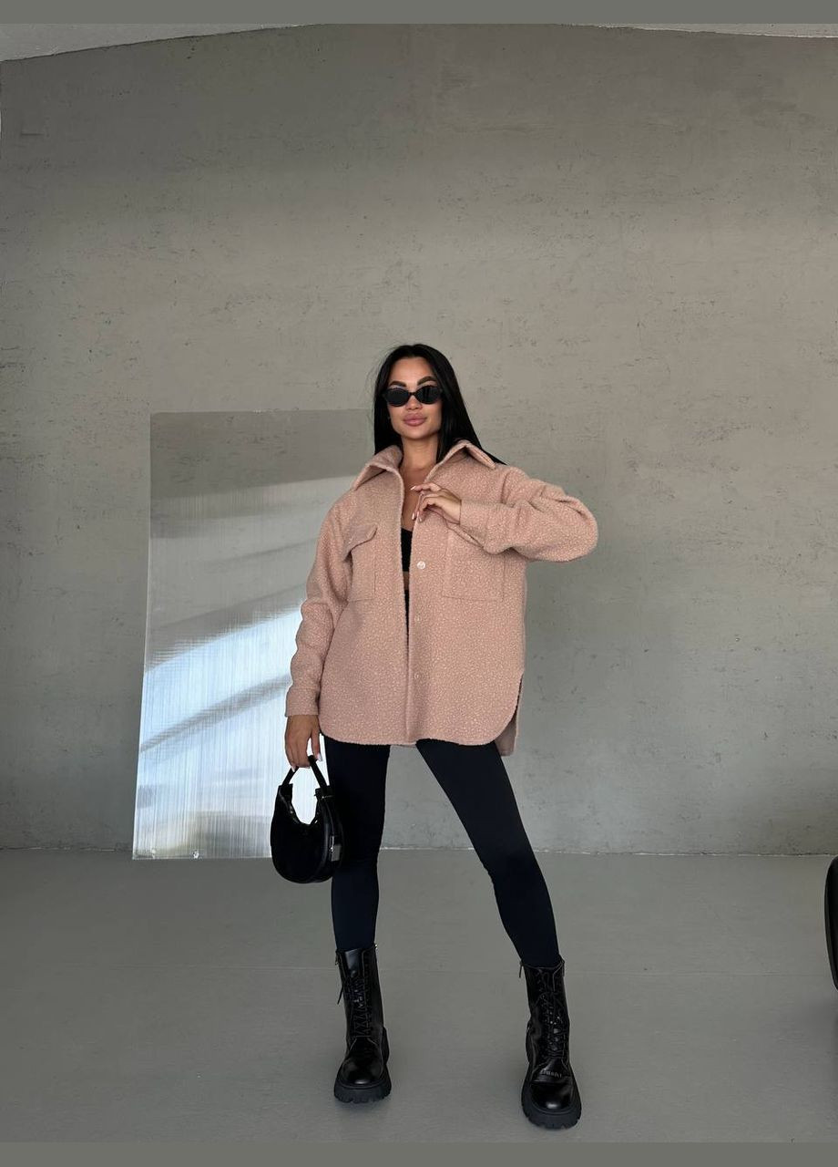 Пудровая спортивная, повседневный, кэжуал, джинсовая рубашка однотонная No Brand с длинным рукавом