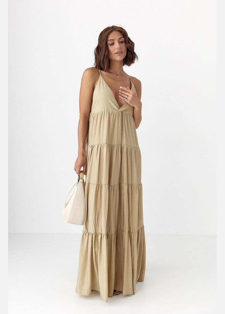 Оливкова (хакі) вільна сукня в смужку Lurex