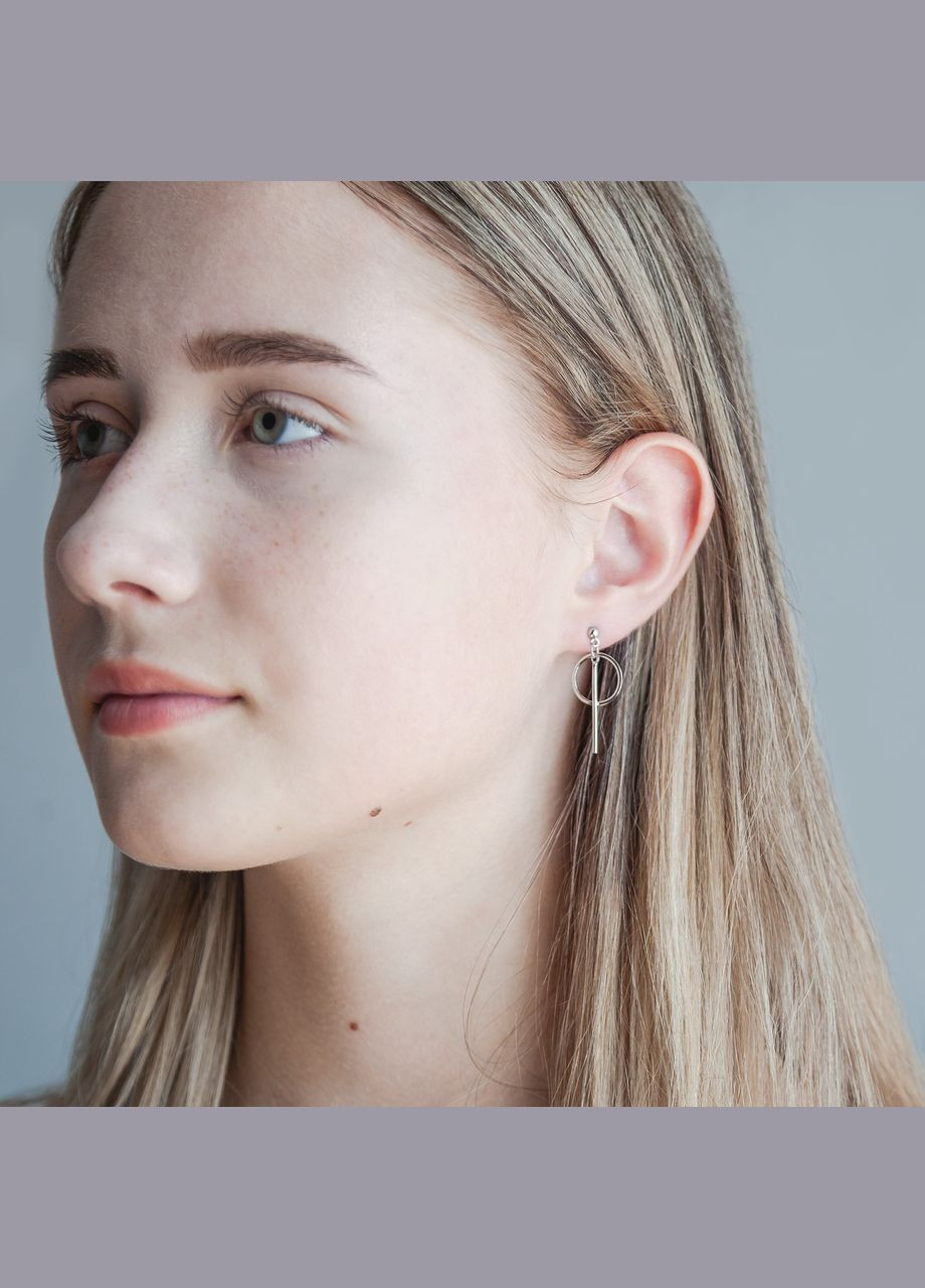 Срібні сережки пусети Грані Гармонії без каменів Каштан (342334801)