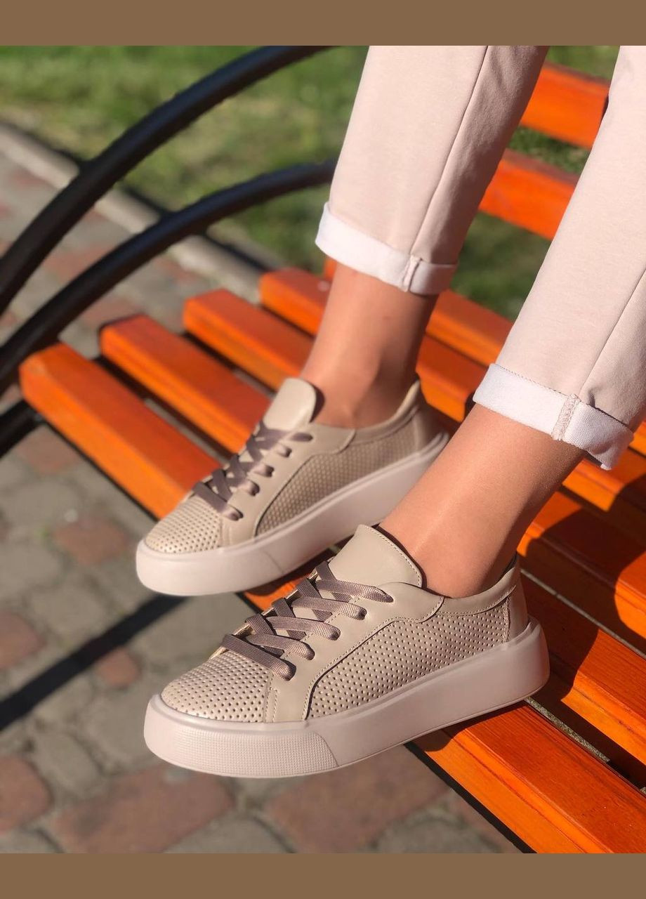 Жіночі бежеві кросівки з перфорацією (1307) No Brand бежеві літо (330245785)