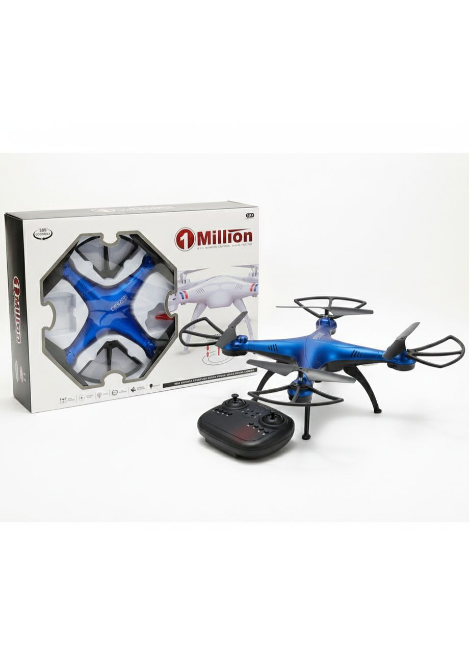 Квадрокоптер на радиоуправлении дрон 1 Million Drone c LED подсветкой Синий (2104618860) No Brand (370606361)