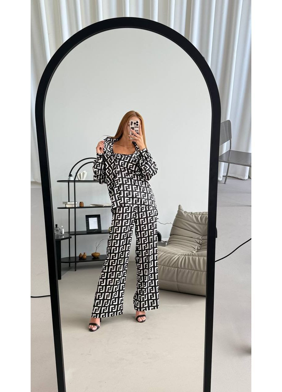 Чорно-біла жіноча шовкова піжама трійка Osoblyva