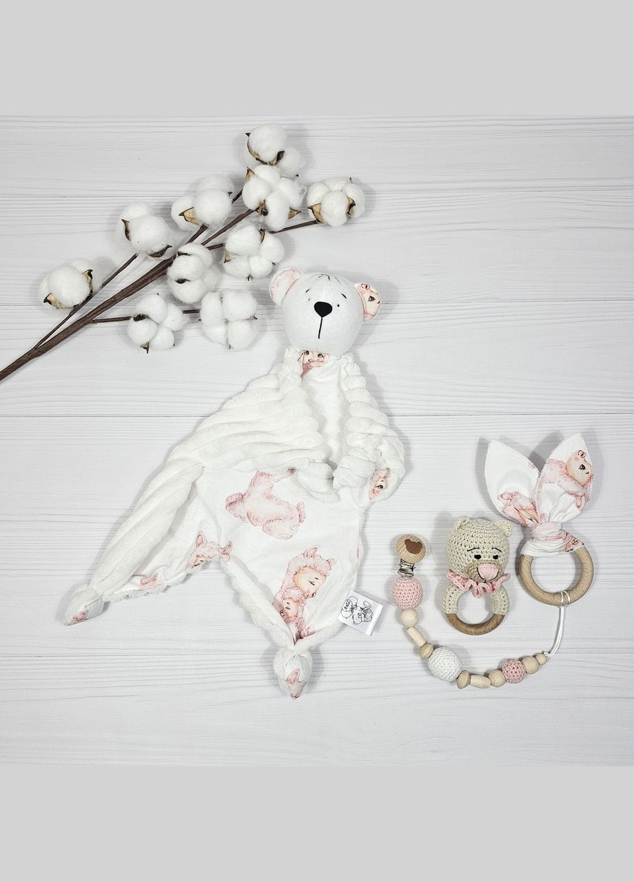 Іграшка комфортер Ведмедик, брязкальце і Еко гризунок Шурхітливі вушка з підвіскою a.l.babybox Альпака No Brand (316318309)
