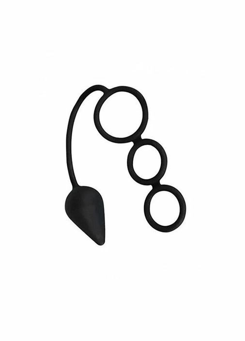 Анальная пробка с кольцами на пенис - Черный No Brand (370612015)