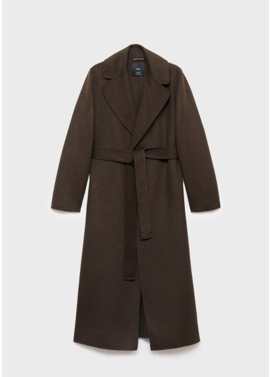 Оливкове (хакі) Пальто ручної роботи з поясом двобортне Mango