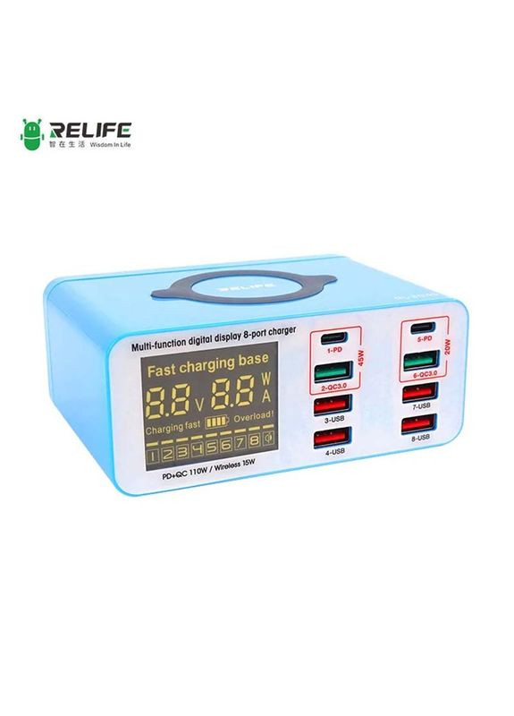 Быстрое зарядное устройство + беспроводная зарядка RL-304S 4xUSB/2xUSB Type-C PD3.0/2xUSB QC3.0/ 100W Relife (317204199)