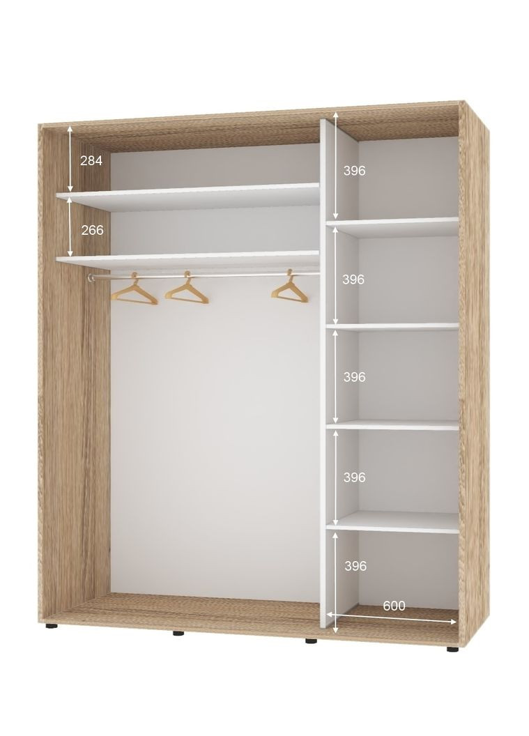 Шафа-купе дводверна 170*60*210 см Натуральний ДСП + Дзеркало Стандарт Комфорт Меблі (360435910)