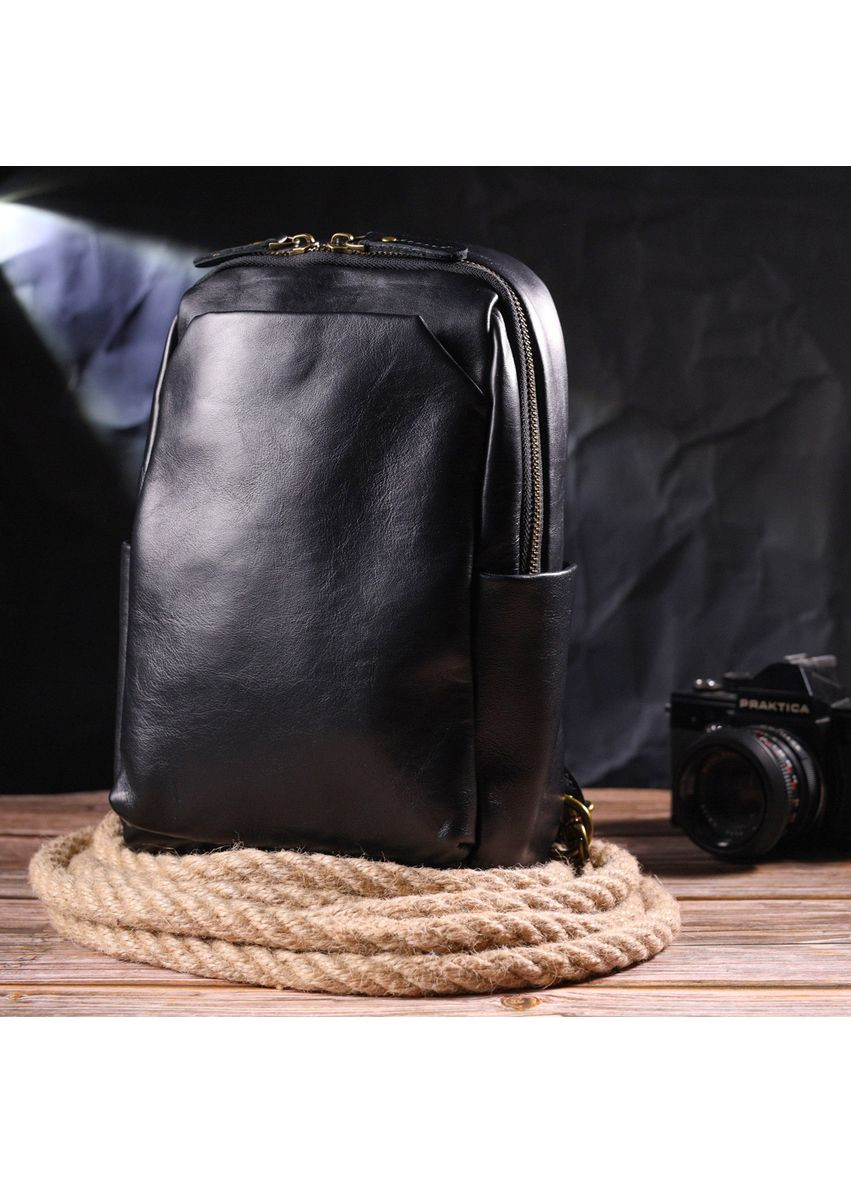 Чрезвычайная мужская сумка через плечо из натуральной гладкой кожи 21286 Черная Vintage (366880757)