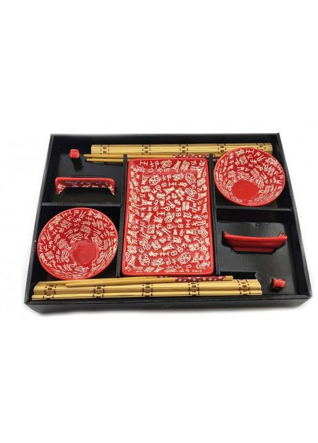 Сервіз для суші "Ієрогліфи на червоному тлі" (2 персони) (39х27, 5х5, 5 см) (Арт.34282G) No Brand (306848314)