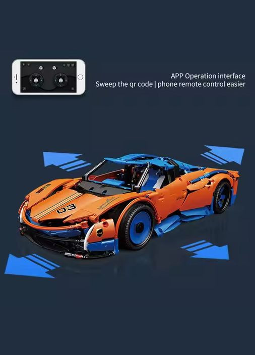 Конструктор спортивна машина Pagani на управлінні на 1883 деталі, колір синій з помаранчевим Mould King (358688549)