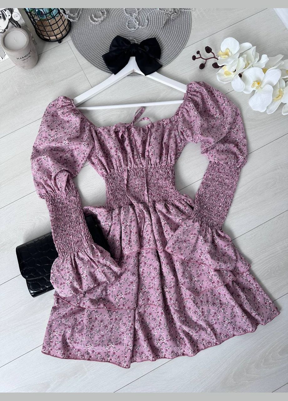 Світло-бордова святковий жіноча сукня FINO Mode з квітковим принтом