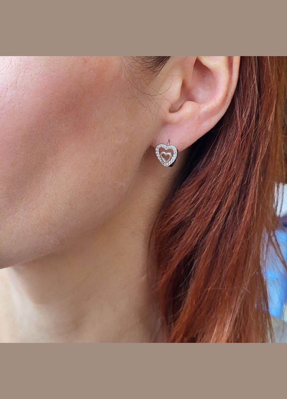 Срібні сережки Серце в Білих Каменях срібло 925 проби Родоване 2.70г 5212р No Brand (332996800)