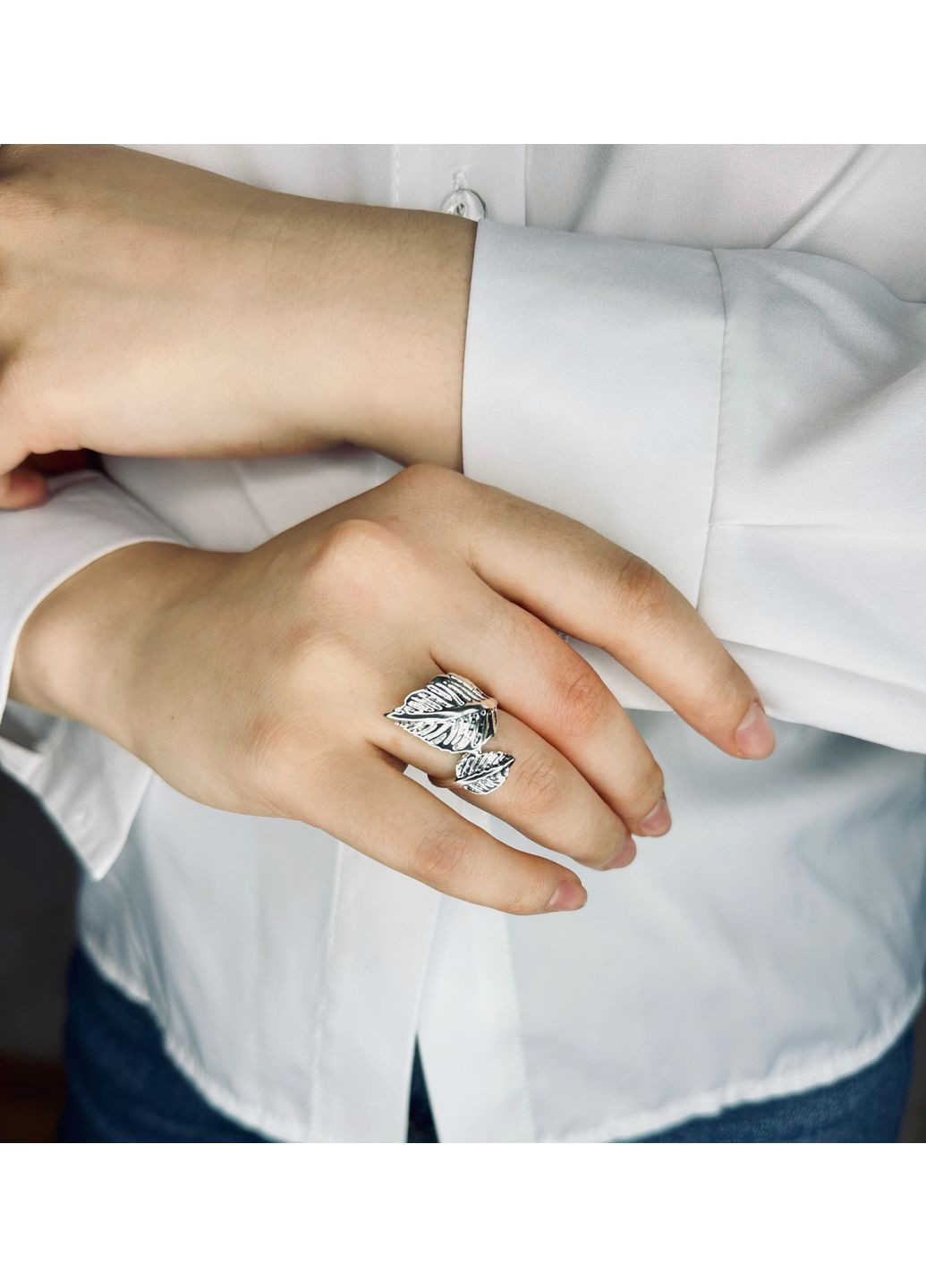 🍃 Срібна каблучка "Листок" чернена — ніжність природи в ювелірному дизайні Family Jewelry House (351897789)