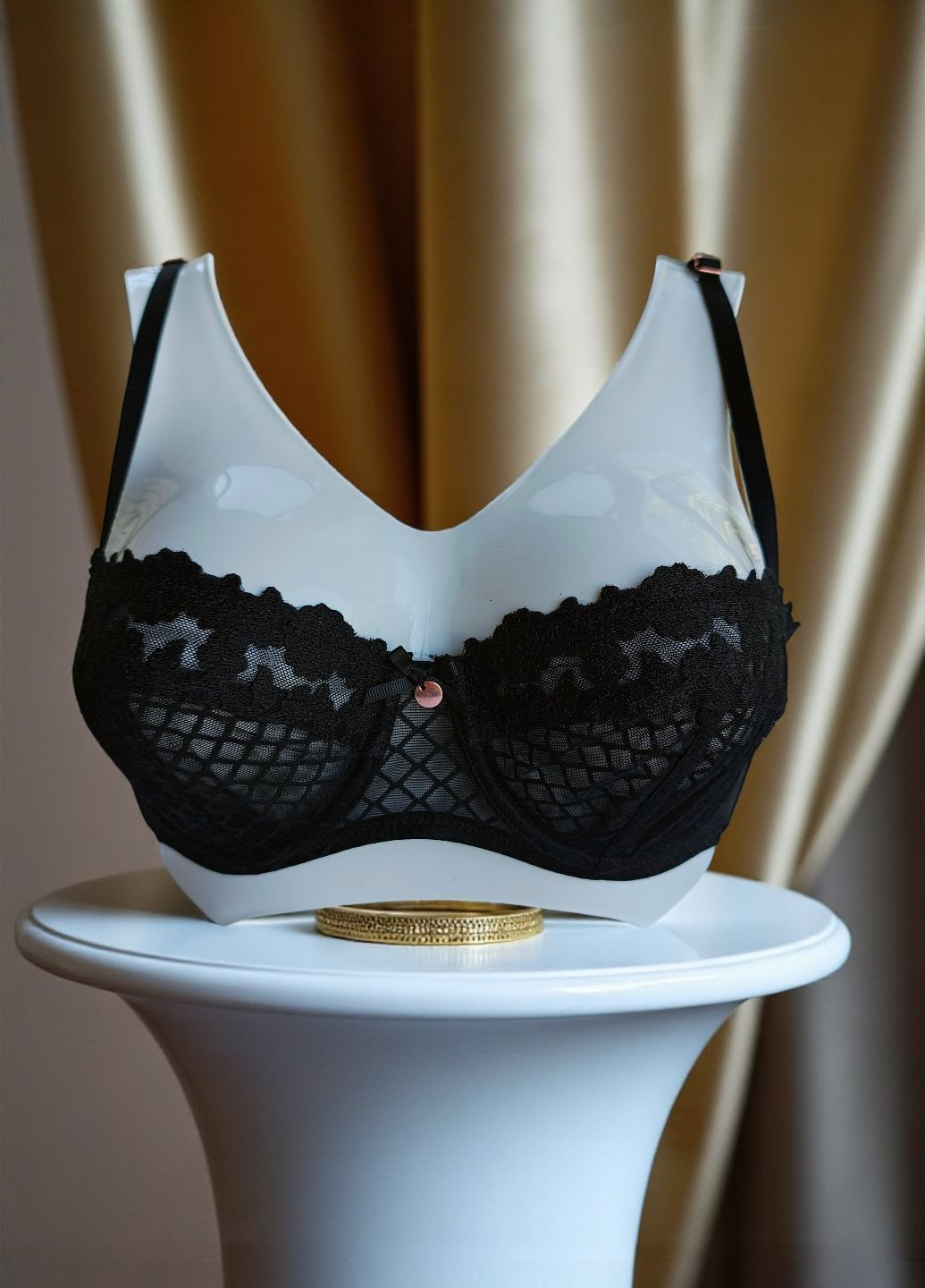 Чорний балконет мереживний бюстгальтер peacocks FS з кісточками нейлон