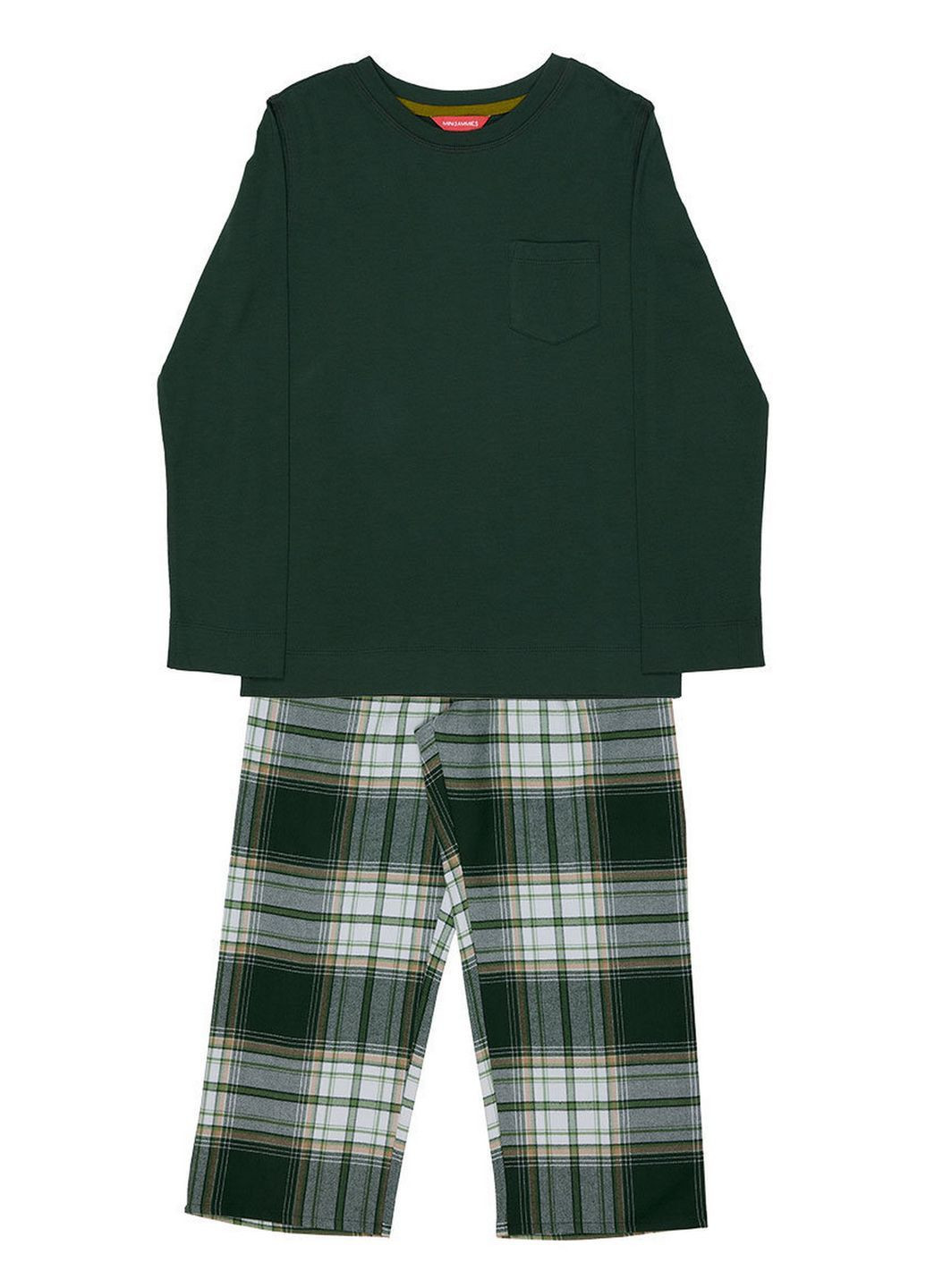 Зеленая зимняя пижама детская унисекс 3169fer – праздничная новогодняя коллекция family look футболка + брюки Cyberjammies Fern