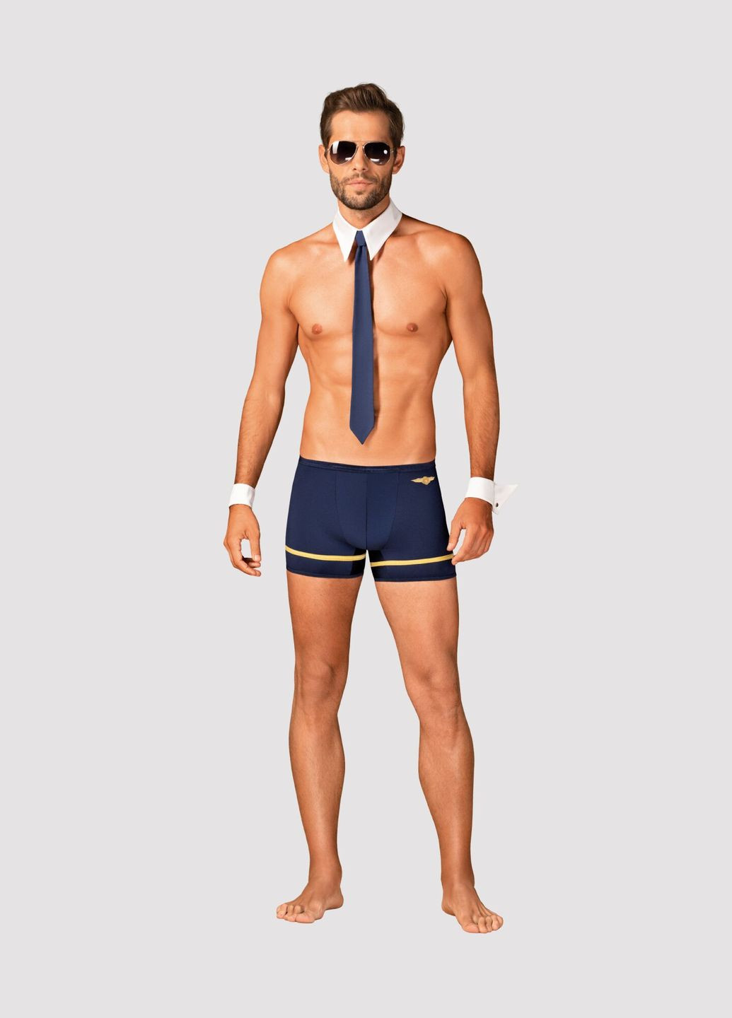 Эротический костюм пилота Pilotman set, боксеры, манжеты, воротник с галстуком, очки Obsessive (297393818)