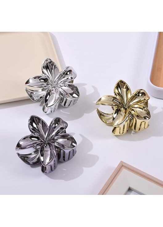 Затискач для волосся квітка «Shiny Metal Flower», прикраса для зачіски, 8 см, золото No Brand (350349806)