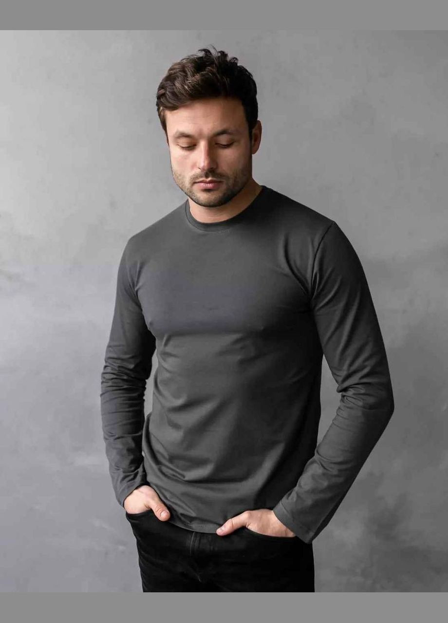 Лонгслив мужской футболка с длинным рукавом однотонная темный Hector (316701116)