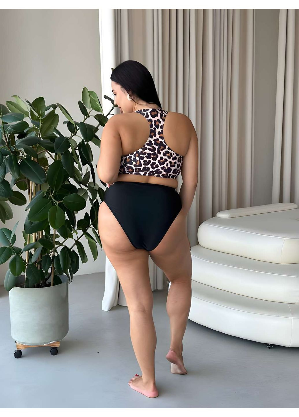 Комбинированный летний раздельный женский леопардовый купальник в спортивном стиле с топом. раздельный No Brand