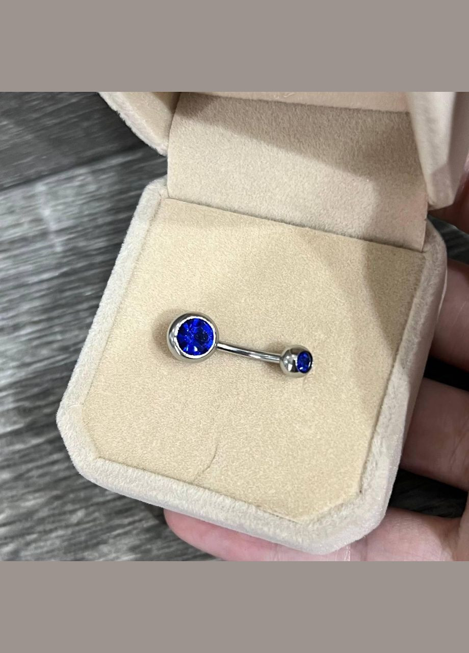 Сережка для пірсинга пупка "Синій сапфір" навела медична хірургічна ювелірна сталь з цирконами в коробочці Spikes (362574392)