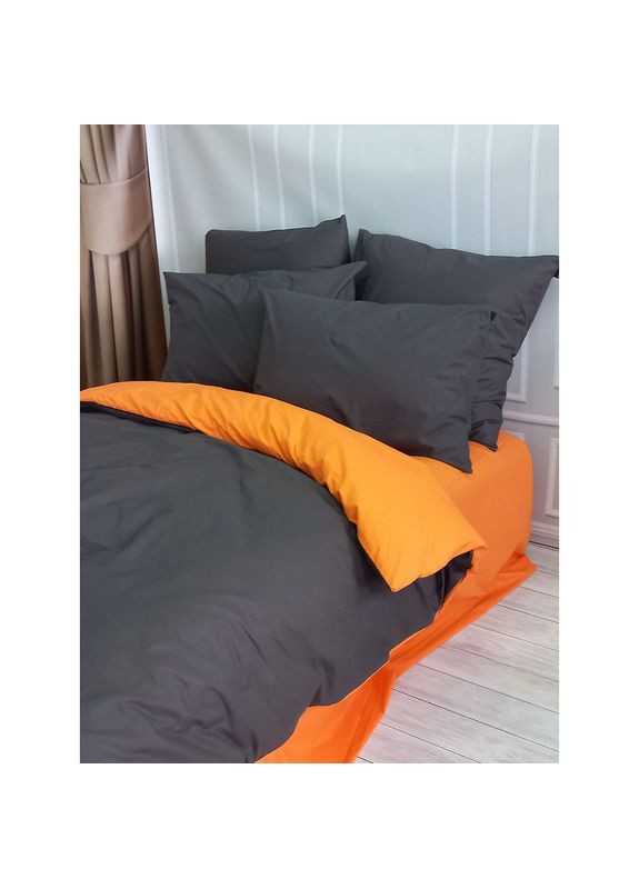 Постільна білизна ДУЕТ Антрацит/Помаранчевий Ранфорс Євро MERISET (278254981)