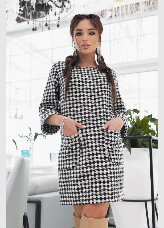 Чорна сукня з принтом у гусячу лапку Fashion Girl