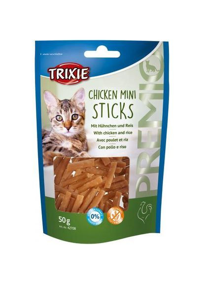 Ласощі Premio Chicken Mini Sticks для котів мініпалички з куркою та рисом 50 г Trixie (331651764)