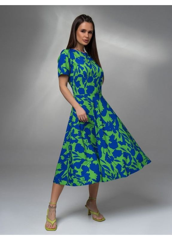Зелена сукня 14619 зелено-синя ISSA PLUS однотонна