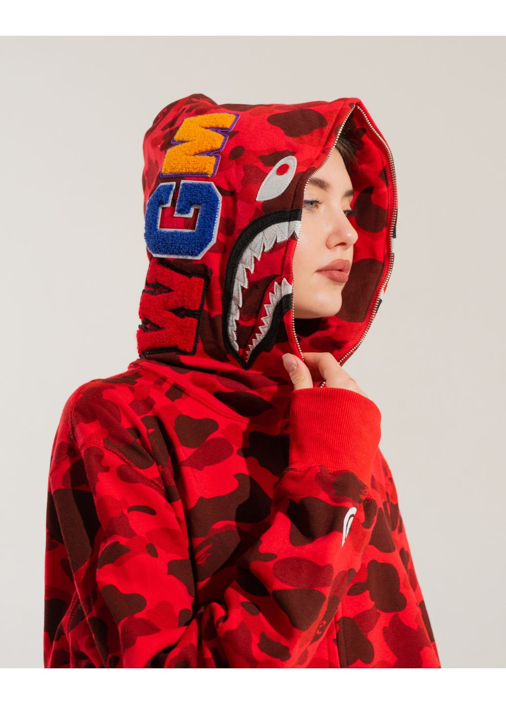 Худи красный Bape A Bathing Ape Shark Purple Camo Full Zip Hoodie Womens (356677632)