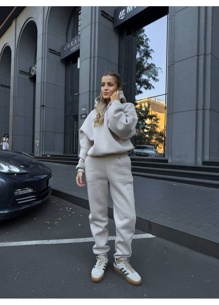Костюм базовый Турецкая тринитка Пинье,манжет рибана,двойной капюшоном,не кшлатиться,кофта оверсайз и штаны высокая посадка Україна (362181863)