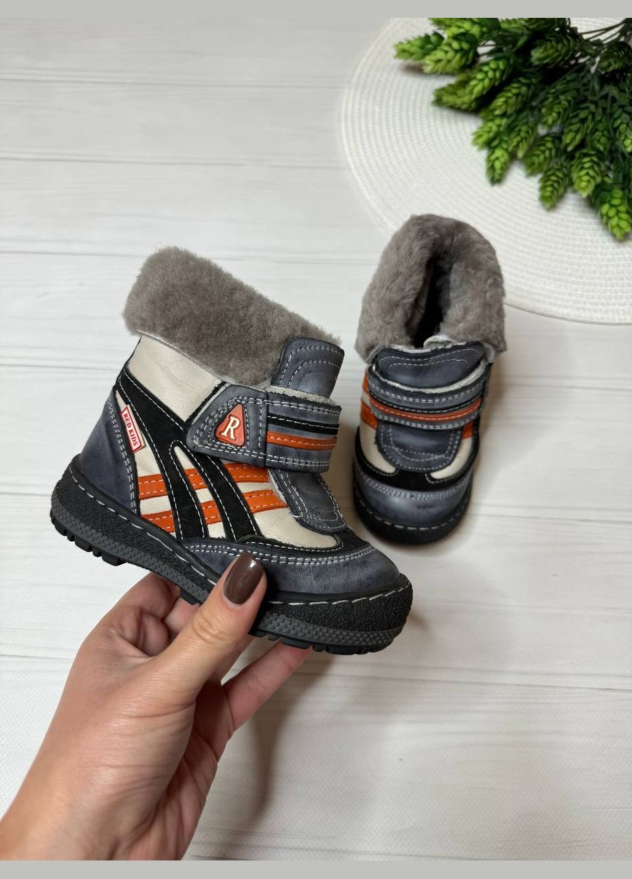 Серые осенние ботинки хлоп. натуральная кожа/натуральный мех 9832710 Red Kids