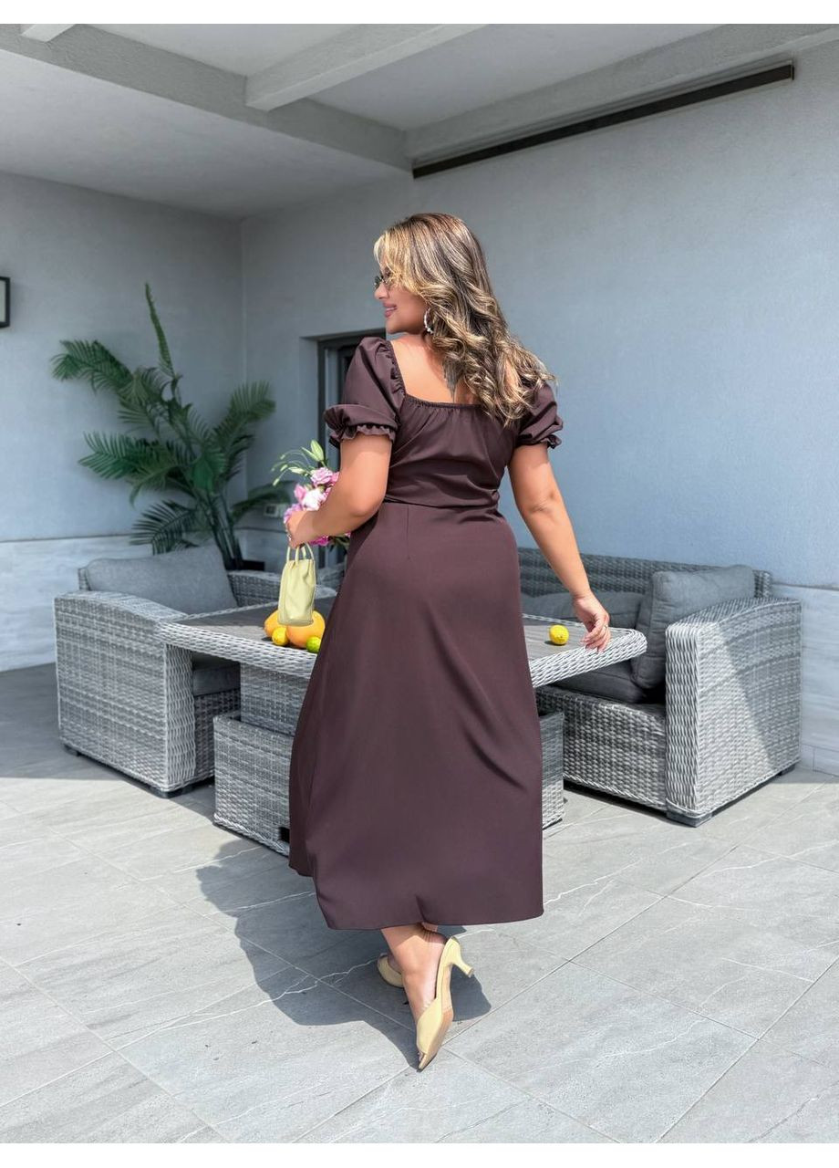 Коричневое праздничный, повседневный, кэжуал женское платье миди а-силуэт Style Point однотонное