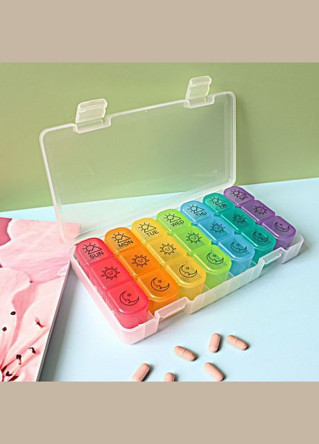 Большая таблетница - органайзер для таблеток с ячейками по дням 7х3, радуга No Brand (294206297)