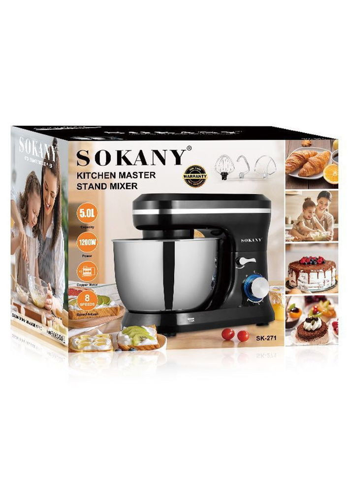 Стационарный миксер с чашей 5 л, 1200 Вт, 3 насадки, SK-271/ Кухонный миксер тестомис Sokany (366980073)