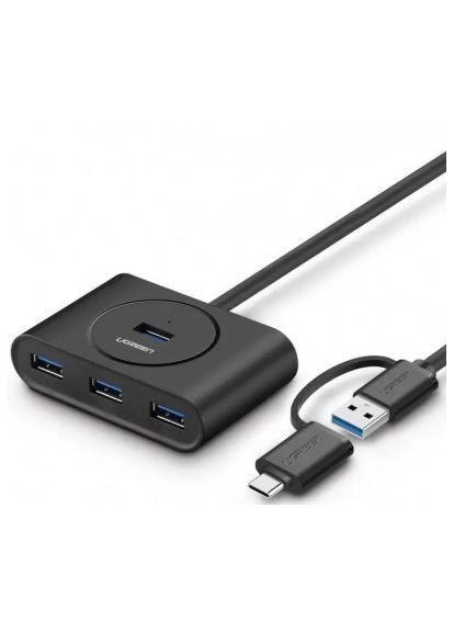 Концентратор (40850) Ugreen USB 3.0 to 4xUSB + USB-C plug 1.0m CR113 black (366646339)