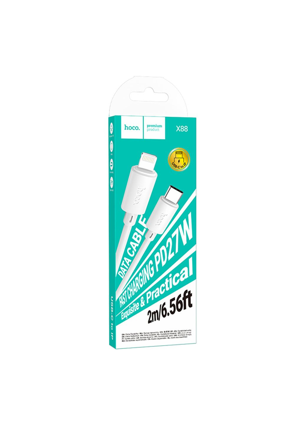 Кабель USB X88 Gratified PD27W Type-C to Lightning 2m Білий Hoco (364206143)