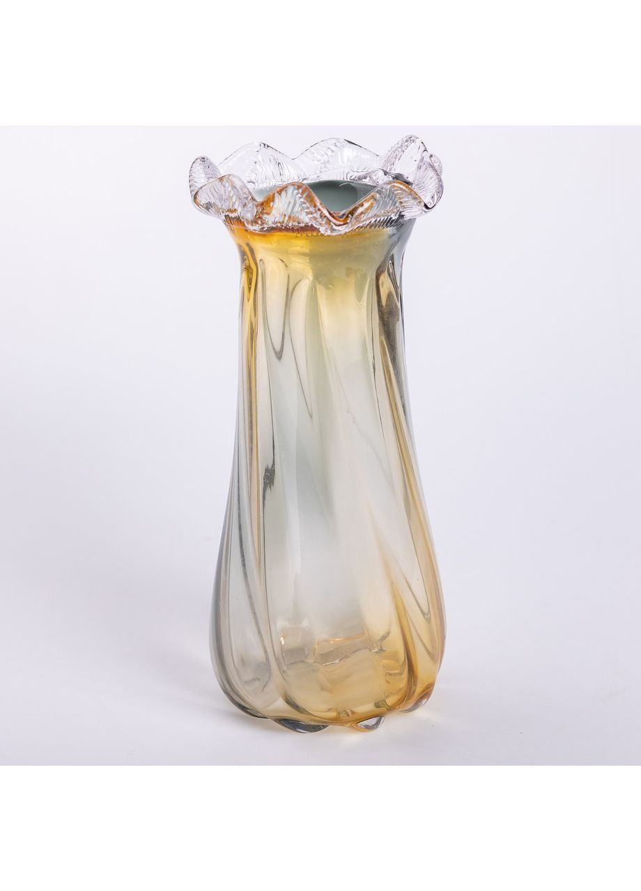 Ваза декоративна 30 см для квітів скляна фігурна ваза з кольорового скла 1.8 л Жовто-сіра Yiwu (360454774)