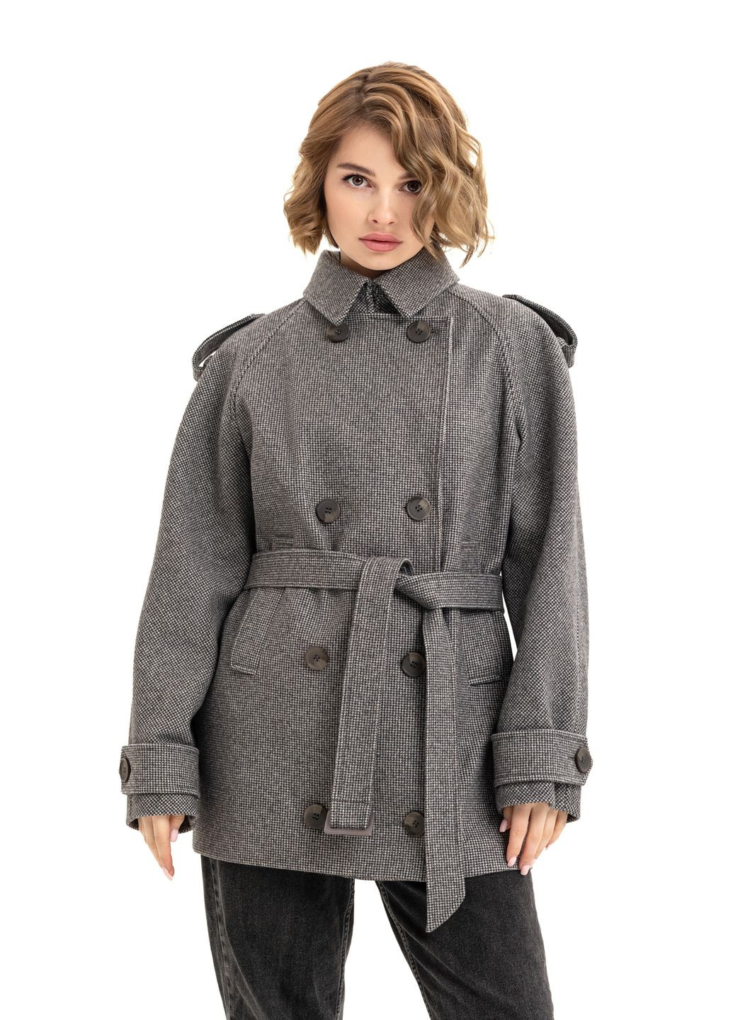 Черно-белое демисезонное Пальто Лина черно-белый (микроклетка) Emass