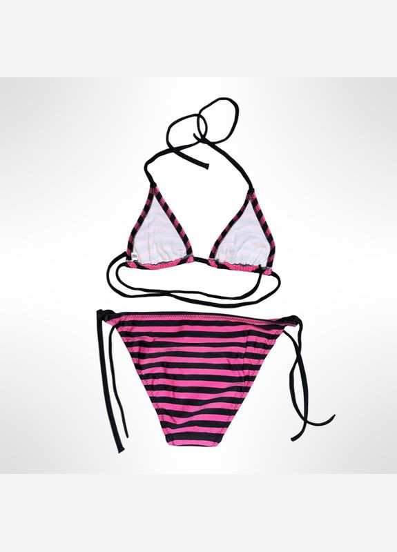 Розовый летний подростковый купальник для девочки 152-164 см розовый/черный (0809) раздельный Keyzi