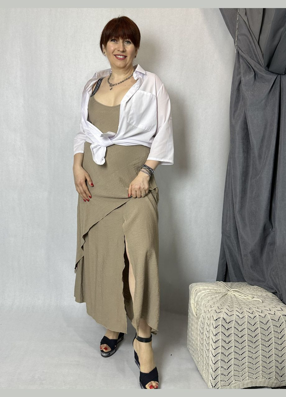 Бежева сарафан жіночий літній дизайнерський на бежевий лаудж mksh2494-4 Modna KAZKA