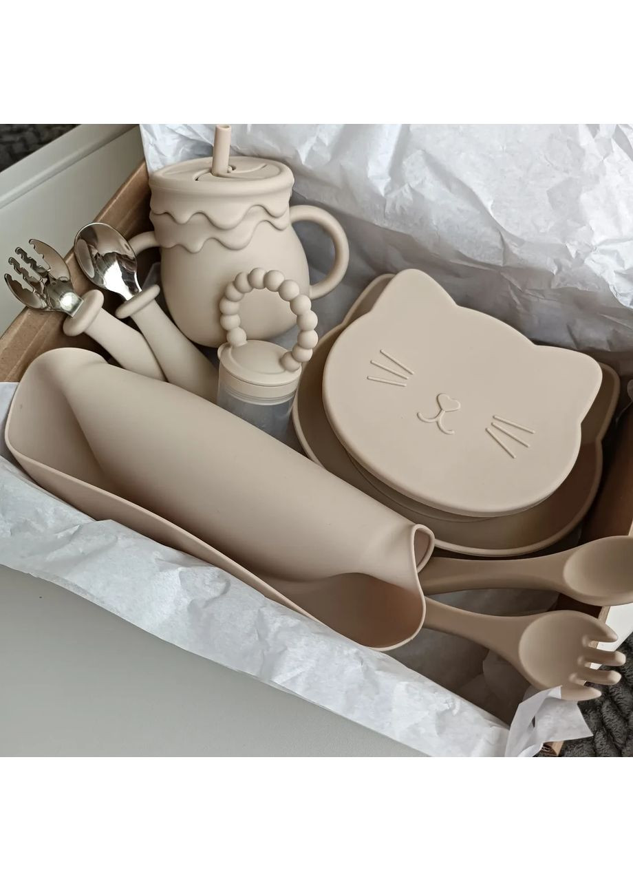 Набор посуды для малыша Котик 11 шт Детская посуда для обучения самостоятельному питанию (0304) No Brand (368999900)