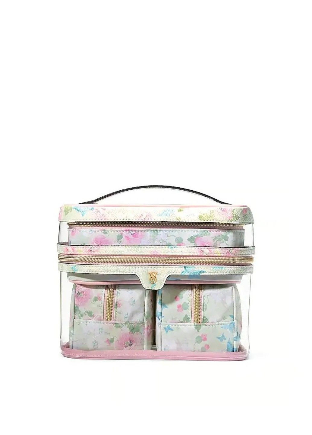 Подарочный набор Халат Short Cozy Robe Pink Stripes Logo + Косметичка 4 в 1 Makeup Bag Dream Victoria's Secret (332796368)