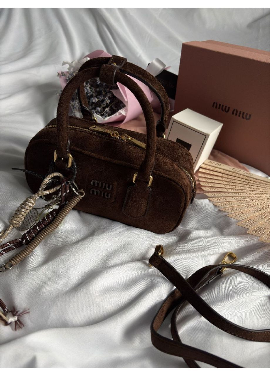 Замшева сумка Miu Miu Arcadie Suede Bag Brown + підвіска Коричневий No Brand (369503687)