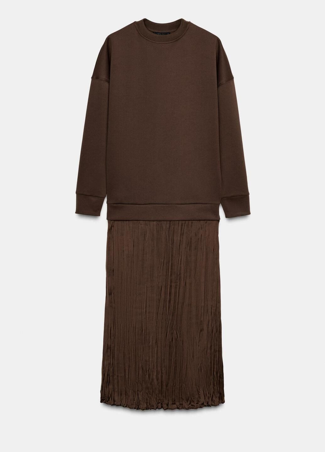 Коричневое платье Zara однотонное